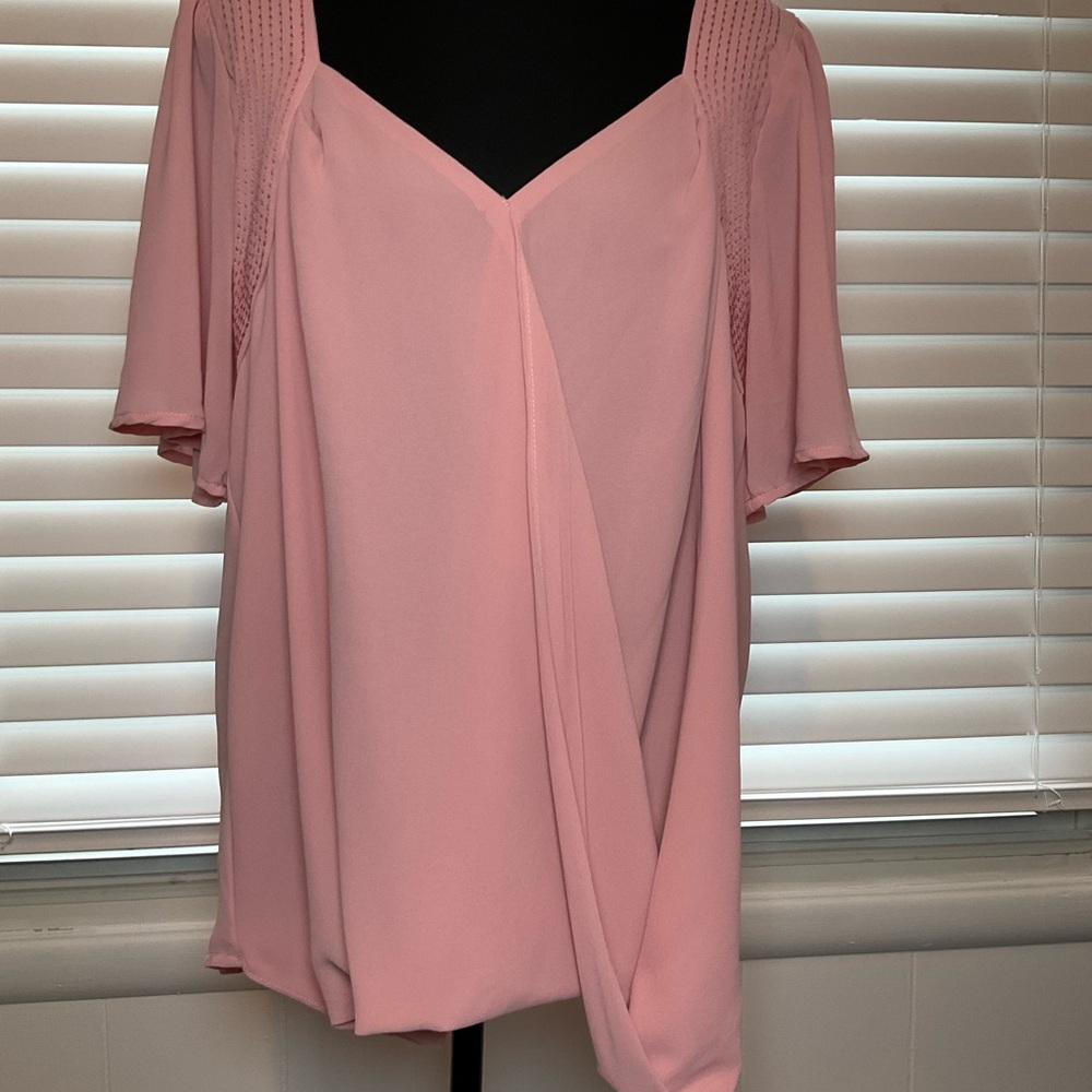 Umgee Blush Pink V-Neck Flutter Sleeve Blouse
